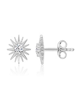 Cubic Zirconia Starburst Stud Earrings in Rhodium Over Sterling Silver