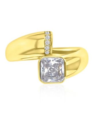 Polished Cubic Zirconia Engagement Ring in 14k Yellow Gold Over Sterling Silver