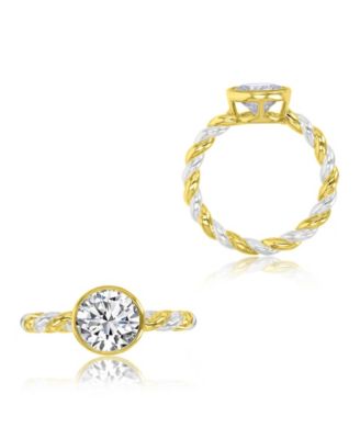 Cubic Zirconia Bezel Twisted Ring in 14k Yellow Gold Over Sterling Silver