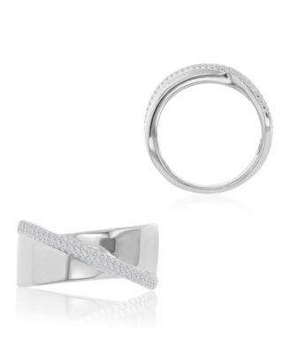 Cubic Zirconia Crossover Ring in Rhodium Over Sterling Silver