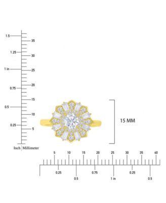 Cubic Zirconia Sunburst Ring in 14k Yellow Gold Over Sterling Silver