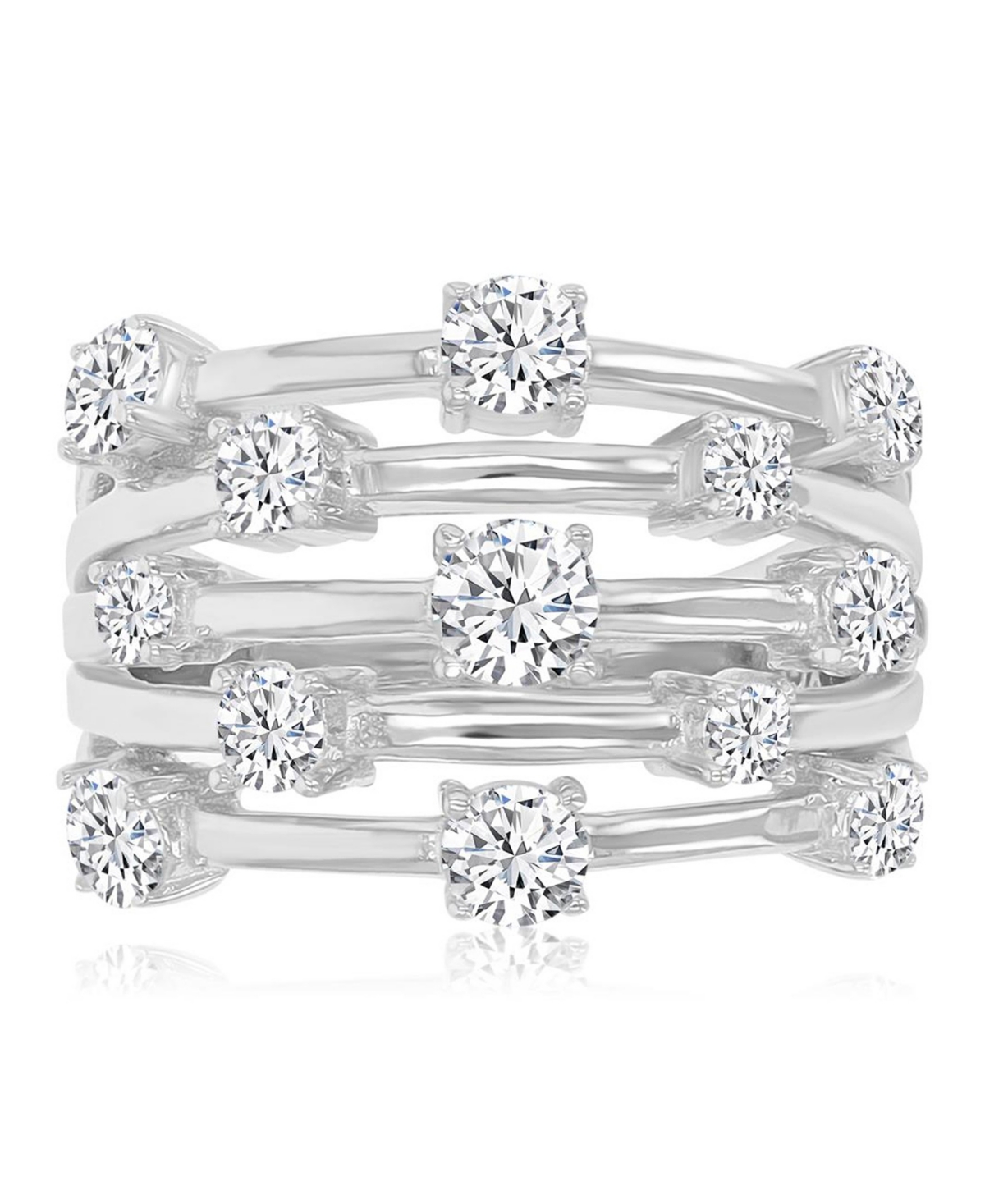 Macy's Cubic Zirconia 5-Row Ring Rhodium Over Sterling Silver