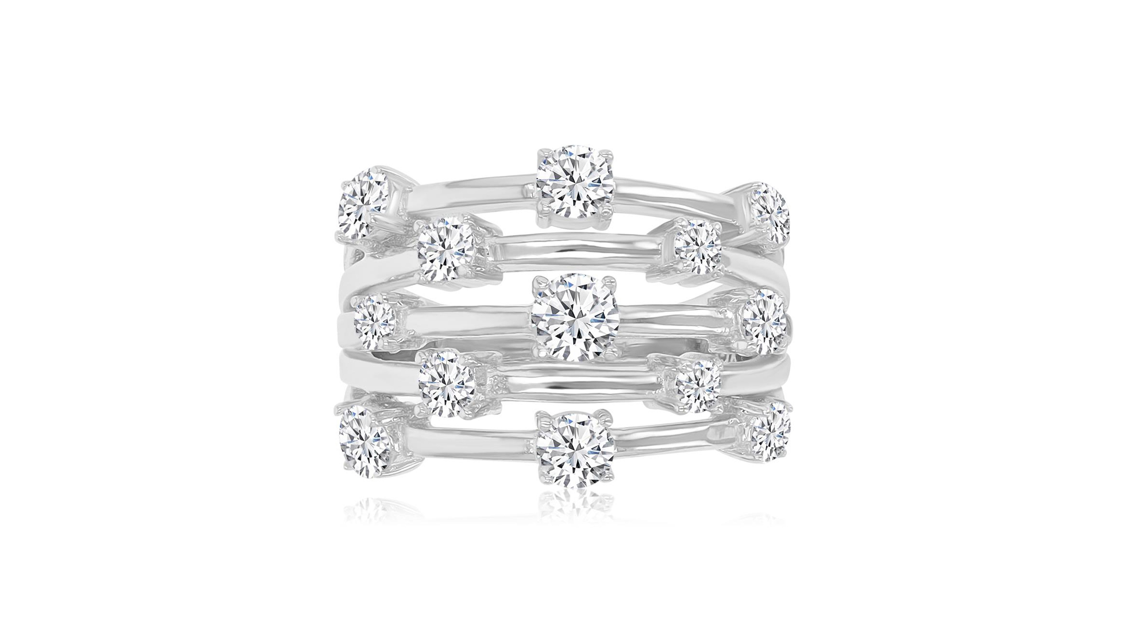 Macy's Cubic Zirconia 5-Row Ring Rhodium Over Sterling Silver