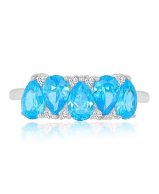 Aqua Blue Cubic Zirconia Ring in Rhodium Over Sterling Silver