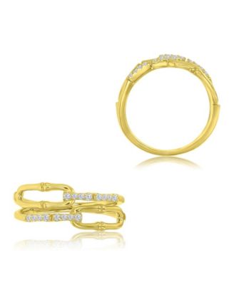 Elegant Cubic Zirconia Link Ring in 14k Yellow Gold Over Sterling Silver