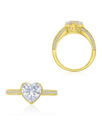 Heart-Shaped Cubic Zirconia Ring in 14k Yellow Gold Over Sterling Silver