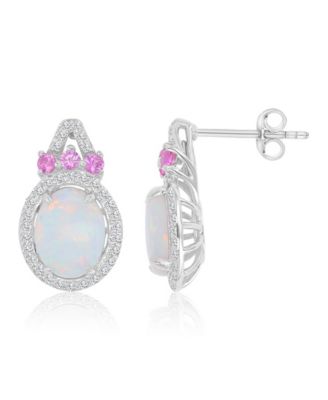 Created Opal, Pink Sapphire & White Sapphire Earrings in Rhodium Over Sterling Silver