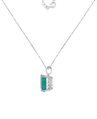 Created Emerald Solitaire Necklace in 14k White Gold