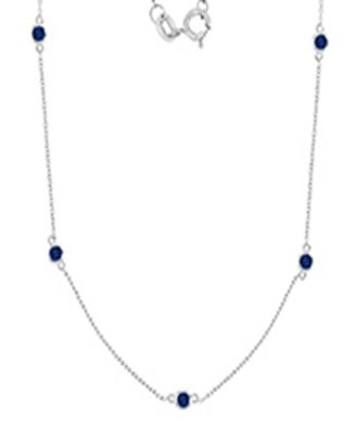 Created Blue Sapphire Station Necklace in Rhodium Over Sterling Silver