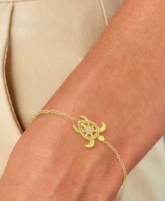 Diamond Accent Sea Turtle Bracelet in 14k Yellow Gold Over Sterling Silver