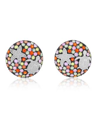 Created Multi-Stone Starfish Stud Earrings in Rhodium Over Sterling Silver