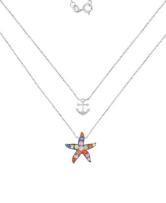 Multi-Color Starfish & Anchor Necklace in Rhodium Over Sterling Silver