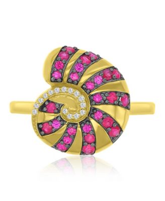 Diamond Accent & Created Ruby Conch Ring in 14k Yellow Gold Over Sterling Silver