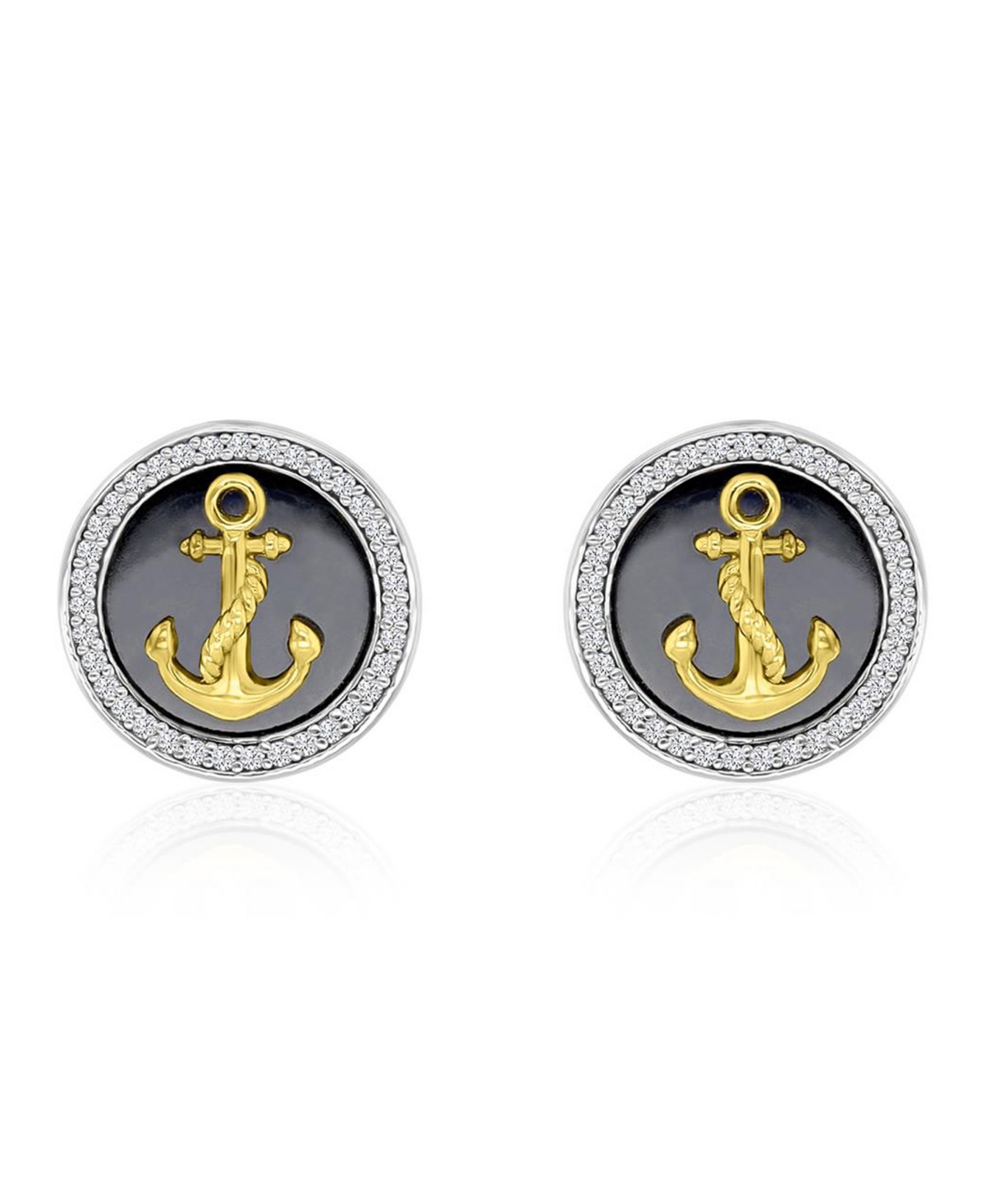 Macy's Created White Sapphire and Black Enamel Anchor Stud Earrings in 14k Yellow Gold Over Sterling Silver