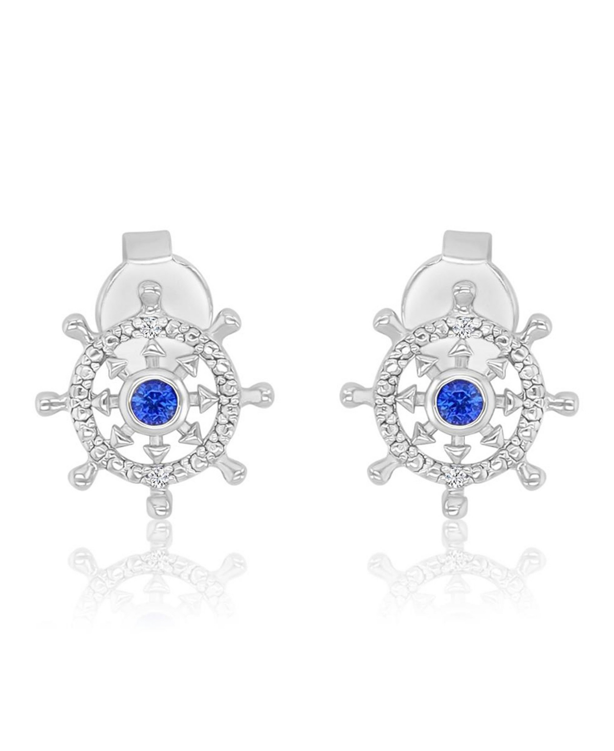 Macy's Diamond Accent & Created Blue Sapphire Rudder Stud Earrings in Rhodium Over Sterling Silver