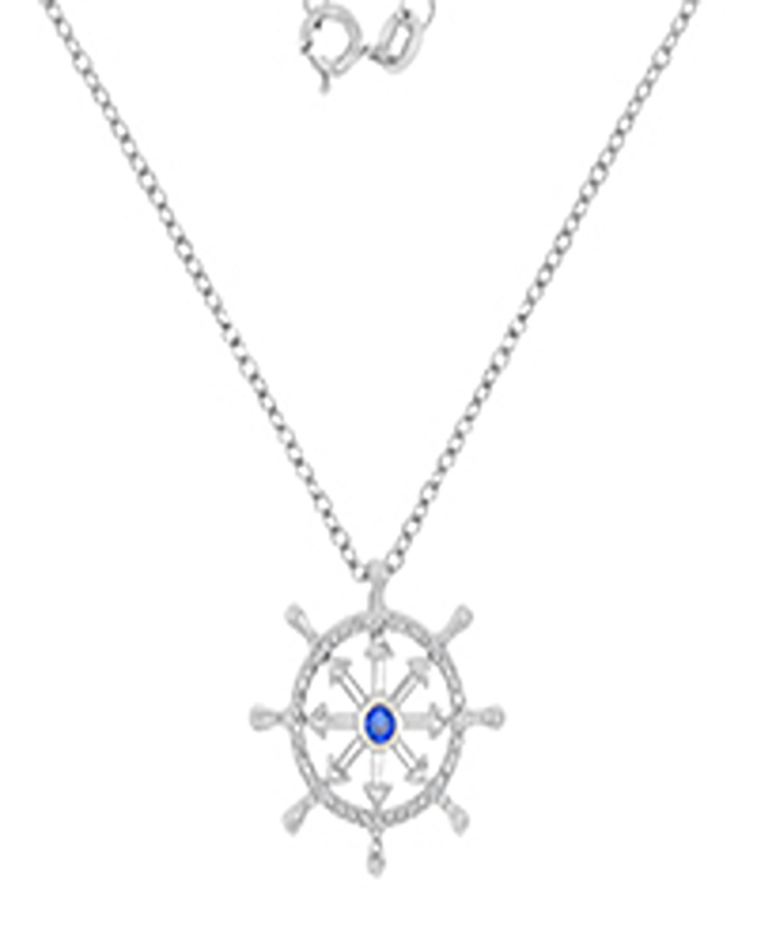 Diamond Accent & Created Blue Sapphire Rudder Necklace in Rhodium Over Sterling Silver