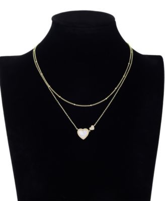 Cubic Zirconia Double Heart Layered Necklace Set