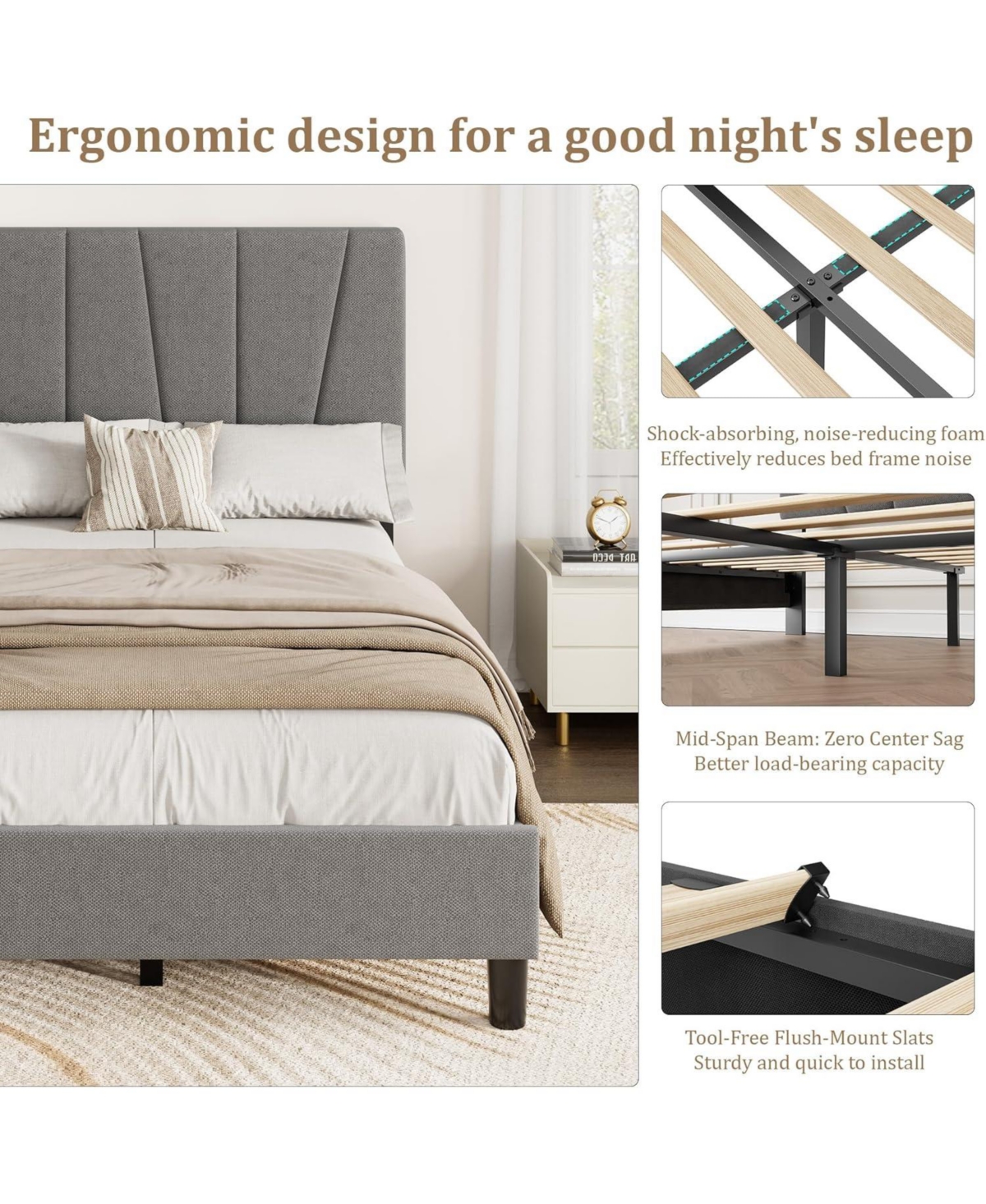 gaomon Wooden Platform Bed Frame with Storage Headboard & Raised Footboard