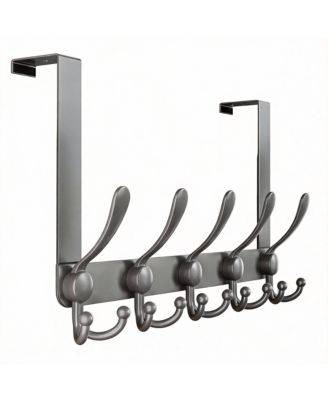 Stainless Steel Easy Assembly, Universal Fit 5 Hooks Over-the-Door Hook Rack