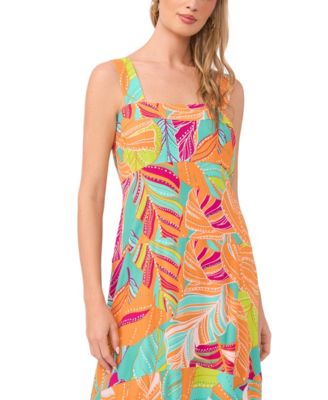 Women's Printed Square-Neck Smocked-Back Sleeveless Maxi Dress