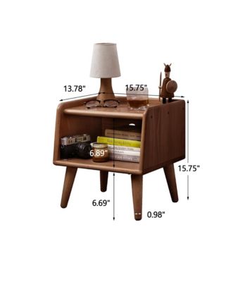 Modern Beech Nightstand with Open Storage & Cable Hole Bedside Cabinet