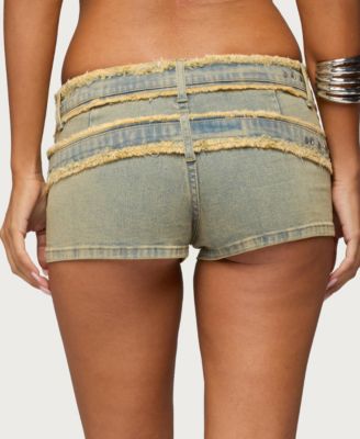 Women's Alyza Distressed Belt Washed Denim Micro Shorts