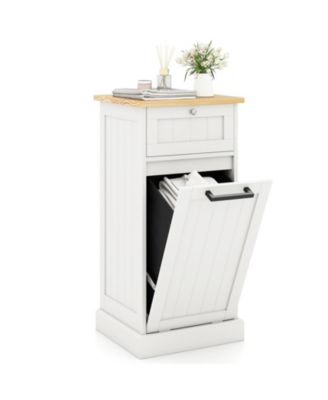 Freestanding Tilt Out Laundry Cabinet with Removable Basket and Storage Organizer