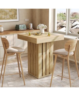 31.5" Square Oak Counter Height Table, Rustic Railing Leg Design Bar Table