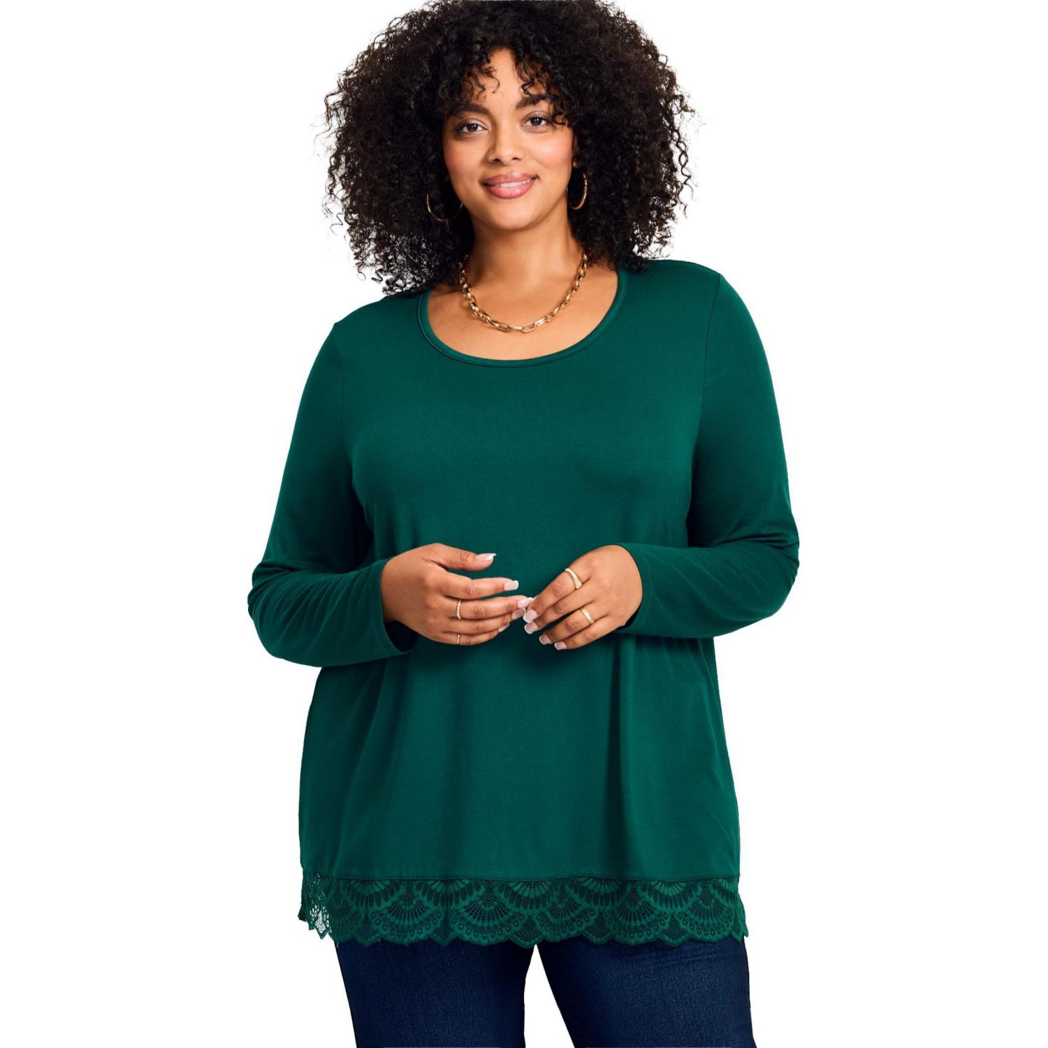 Plus Size Lace Hem Crewneck Tunic