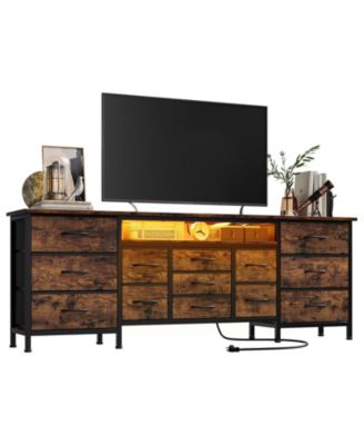 70 Inch TV Stand with Drawers and Outlet, Long Entertainment Center for 65 75 80 Inch TV, Fabric Dresser Media Console