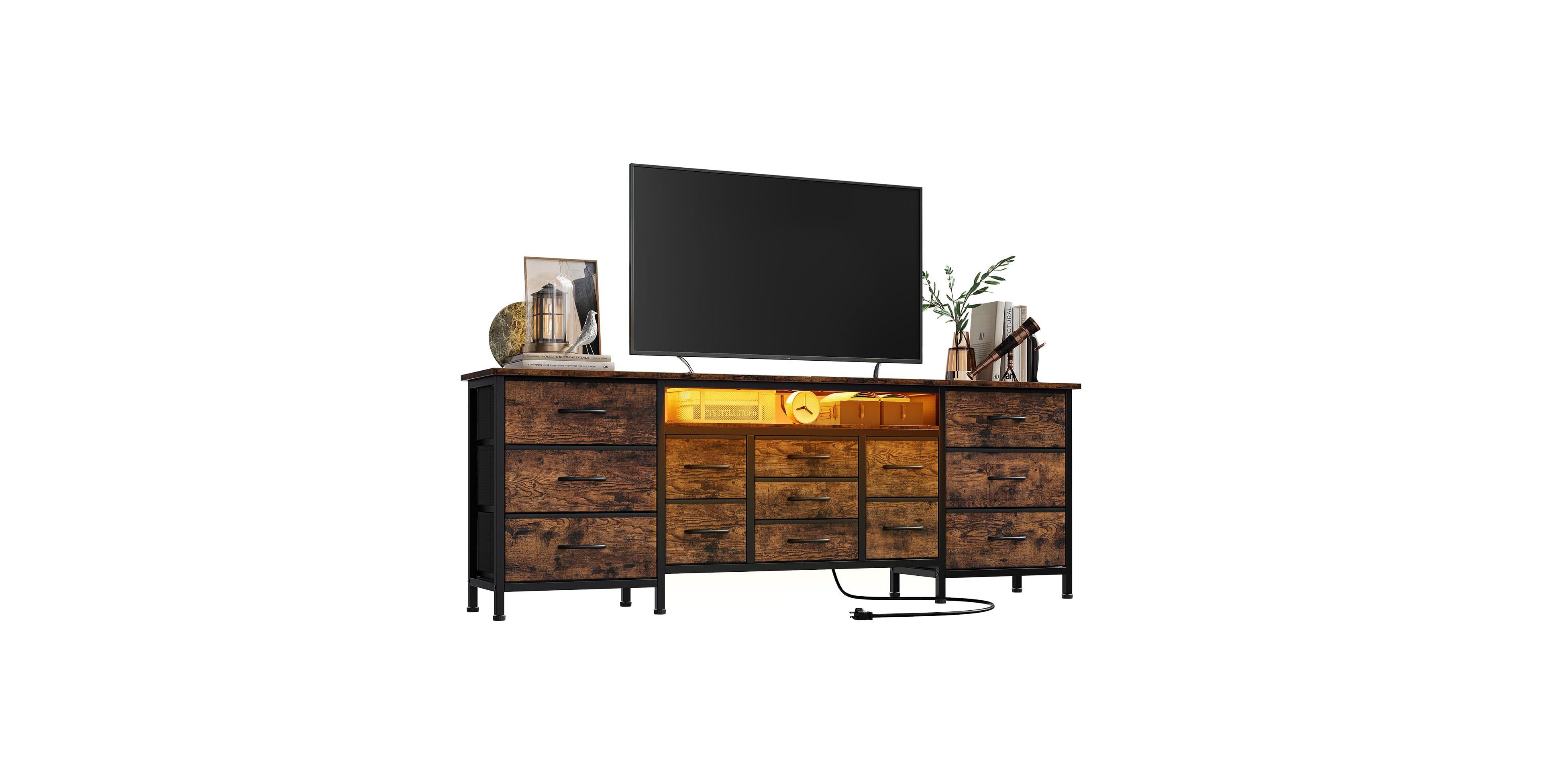 Gaomon 70 Inch Tv Stand with Drawers and Outlet, Long Entertainment Center for 65 75 80 Inch Tv, Fabric Dresser Media Console