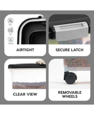 USA 54 lbs Airtight Dog Food Storage Container, Attachable Wheels, Black, 2Pk