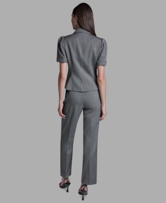 Women's Short-Sleeve Single Button Stripe Jacket