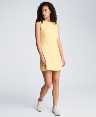 Women's Boat Neck Button Front Sheath Short Dress