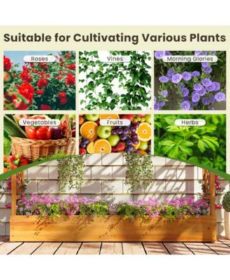 Outdoor 45 Inch Wooden Raised Planter Bed with Trellis