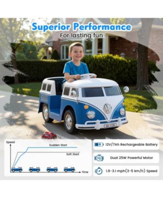 12V Ride On Car Licensed Volkswagen Ride-on Bus with Cup Holder and LED Headlights for 3+ Years Old-Blue