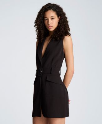 Women's Notched Lapel Belted Dress
