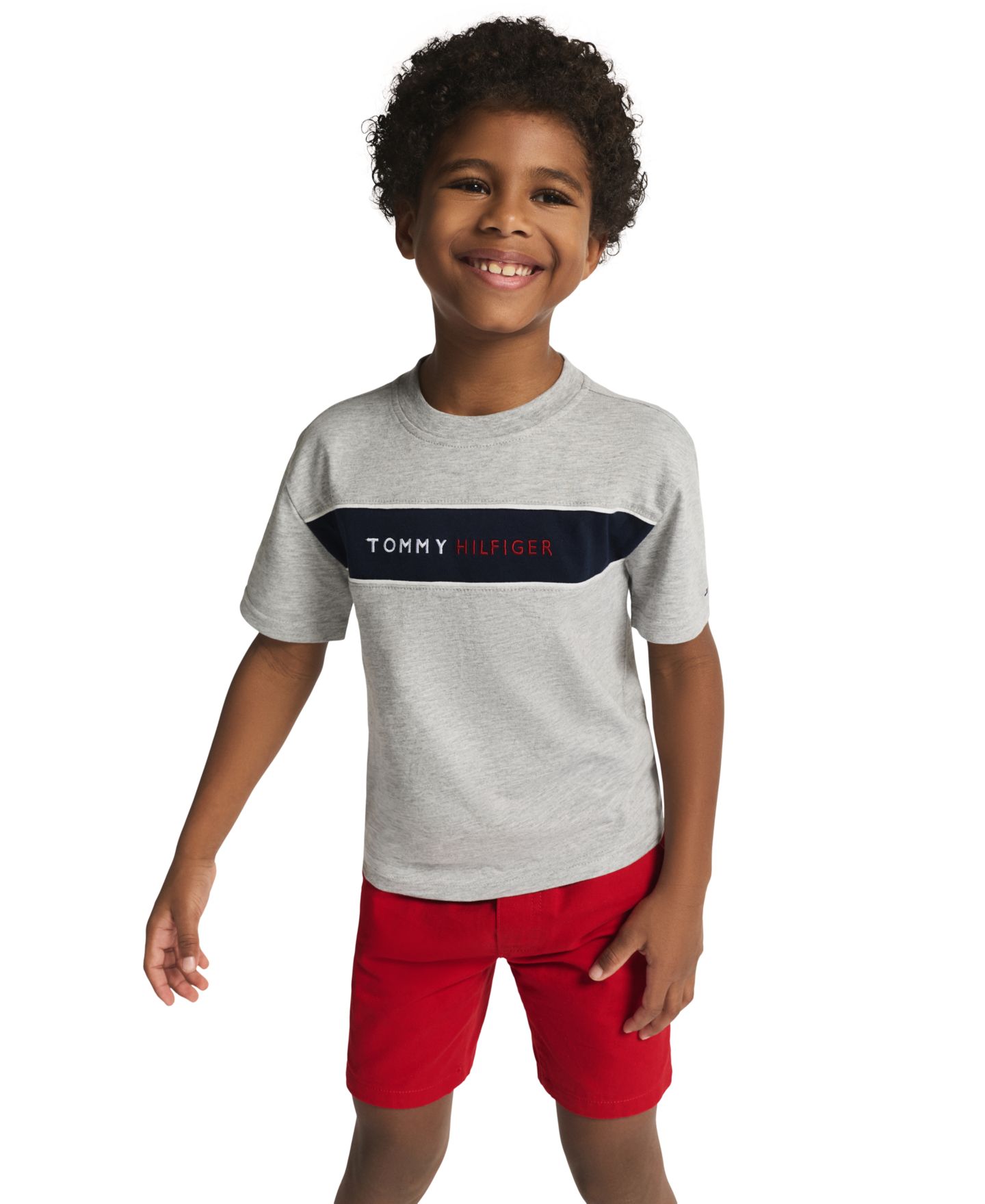 Детский комплект Tommy Hilfiger: футболка и шорты, 2T-7, цвет: Платиновый меланжевый / Красный — фото 2