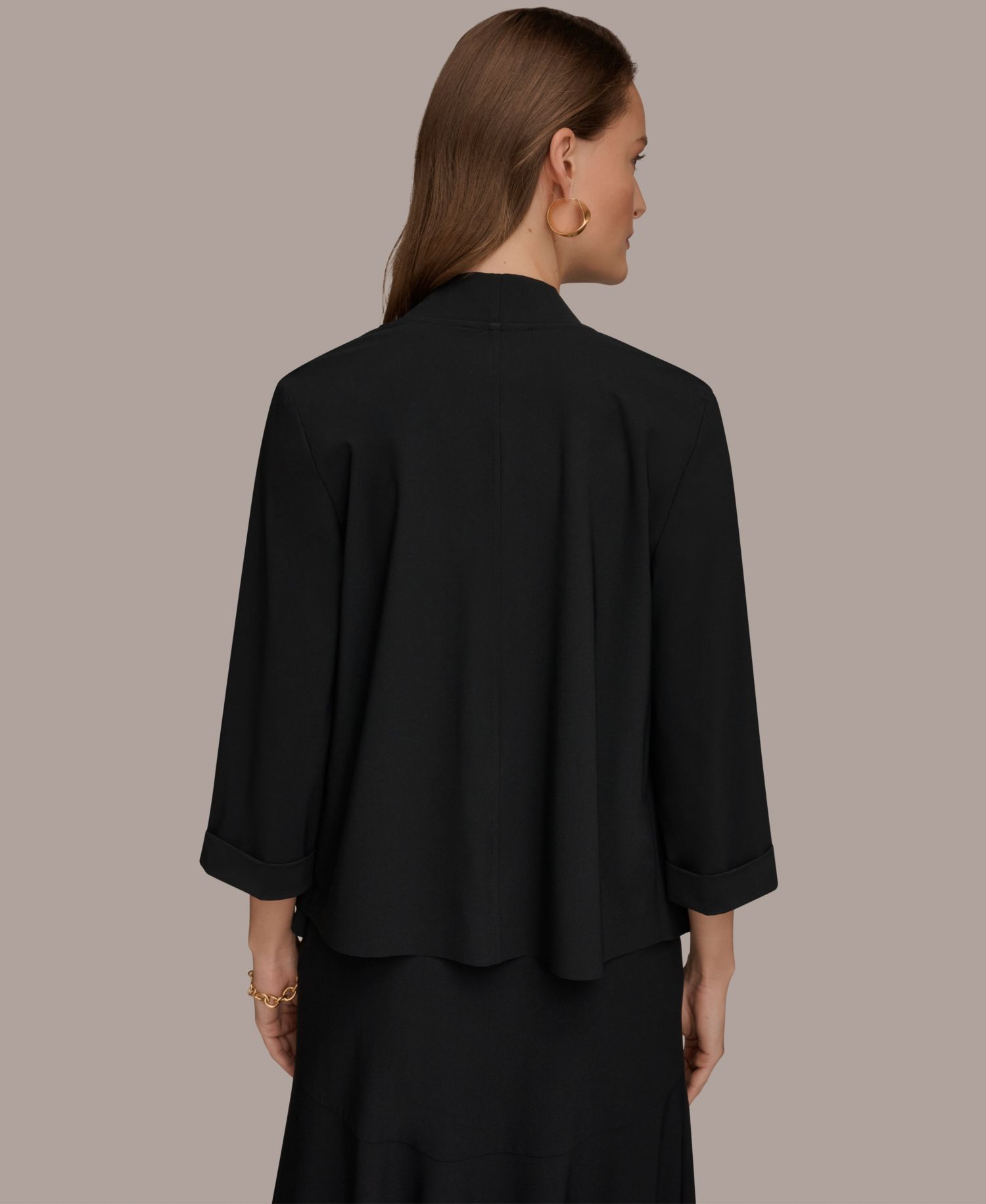 Women's Four Way Stretch Knit 3/4 Sleeve Open Front Cardigan Jacket