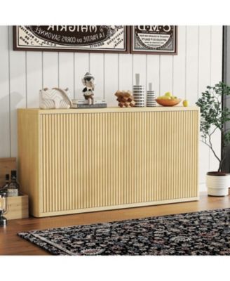 66.3'' Fluted Oak Sideboard Cabinet with 4 Doors & Adjustable Shelves, Modern Wood Buffet Storage