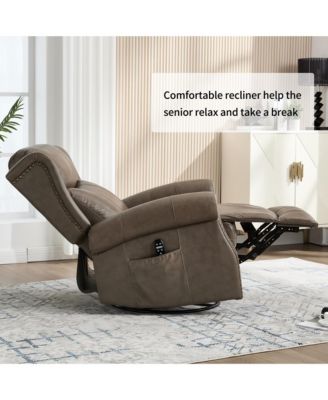 Heat Massage Manual Recliner Chair with Rocker and Swivel in Genuine Leather for Living Room
