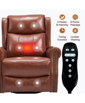 Manual Recliner Chair Heat Massage with Rocker and Swivel, Yellow