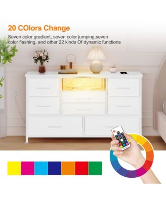 8-Drawer LED TV Stand with Power Outlet, 22 Color Lighting Media Console for 55-Inch TVs Storage Cabinet