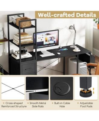 Computer Desk with LED Lights and Power Outlets, Open Shelves Home Office Desk