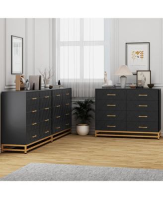 8-Drawer Wood Dresser with Gold Handles, Modern Chest of Drawers for Bedroom, Living Room or Closet Storage
