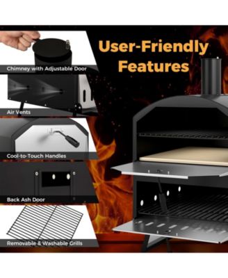 Outdoor 16 Inch 2-Layer Wood Fired Pizza Oven with Square Stone