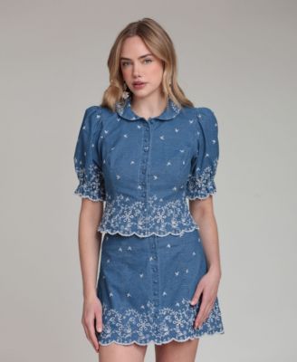 Women's Spread Collar Short-Sleeve Top