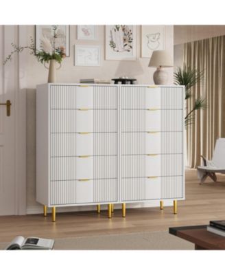 Fluted Dresser for Bedroom with 5 Drawers, Tall Modern Chest of Drawers with Metal Handle
