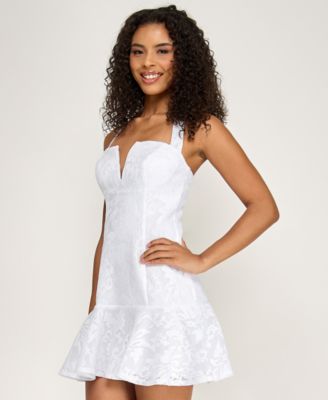 Junior's Embroidered Ruffle Hem Dress