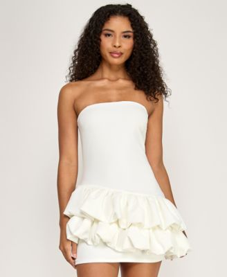 Juniors' Strapless Bubble Ruffle Dress